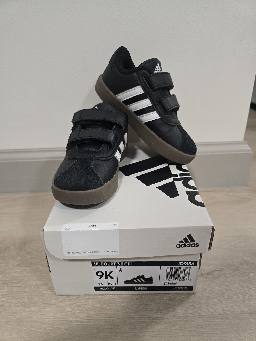 adidas Kids Black and White Velcro Sneakers